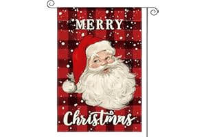 AVOIN colorlife Merry Christmas Santa Claus Garden Flag 12 x 18 Inch Double Sided, Watercolor Buffalo Plaid Winter Holiday Yard Outdoor Decorative Flag