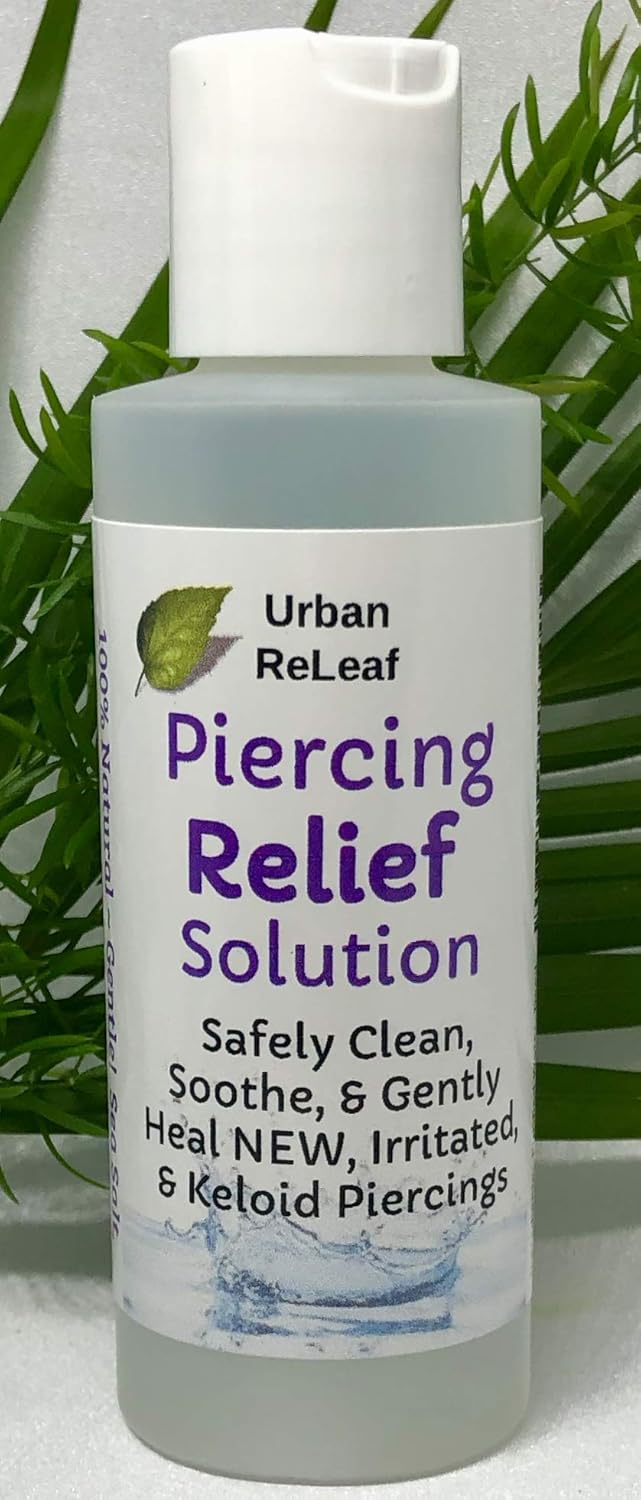 Urban ReLeaf Piercing Relief Solution ! Safely Clean, Soothe & Gently Heal New, Irritated and Keloid Piercings. 100% Natural Sea Salt, Tea Tree, Rosemary
