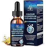(2 Pack) 10 in 1 Magnesium Calcium Zinc Supplement with Vitamin C D3 K2, Glycinate Mag Vegan Liquid Drops Plus L-Theanine Boron Sea Moss Extract, Immune Support, Bone, Sleep & Leg Cramps, 1 Fl Oz