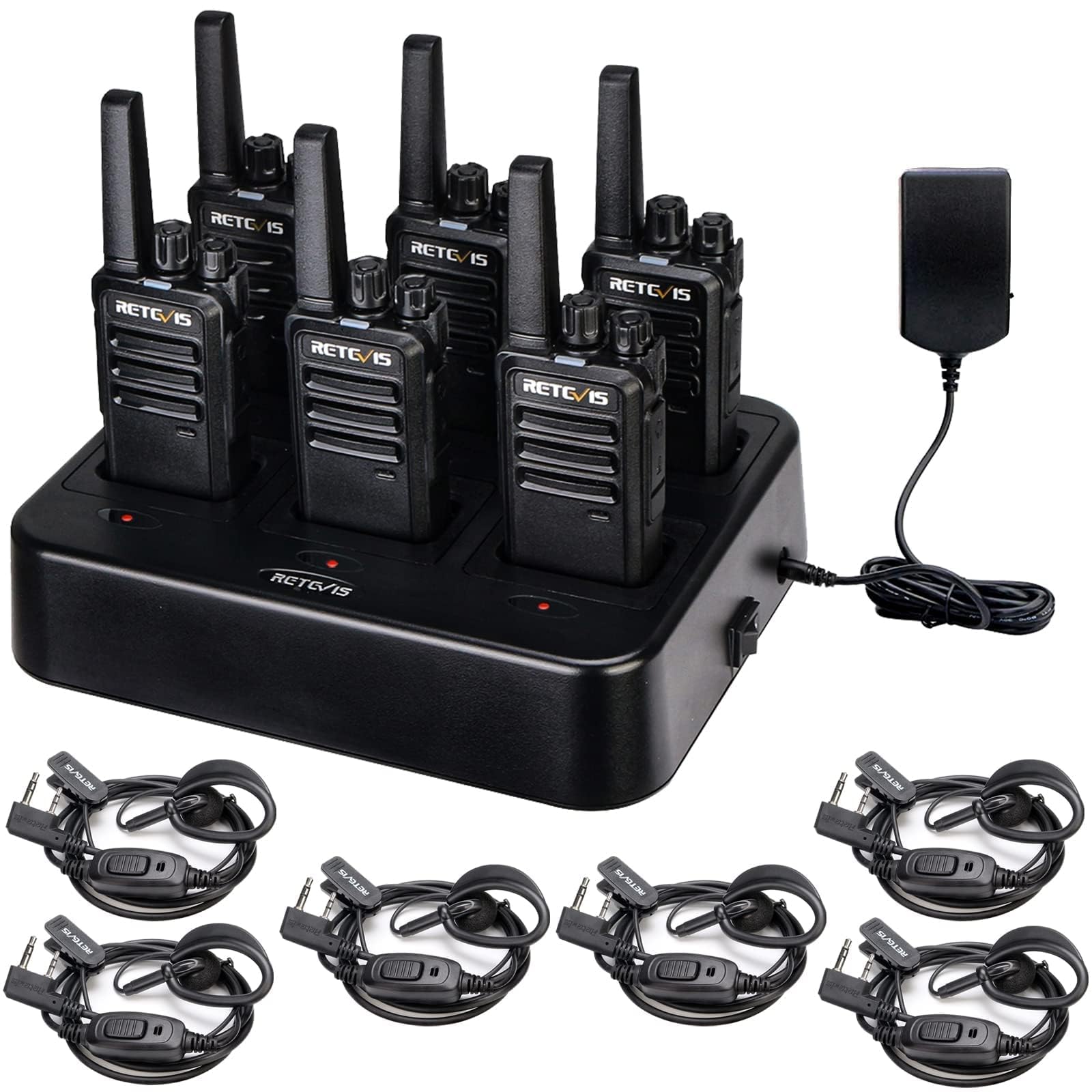 Photo 1 of Retevis RT68 Walkie Talkies with Earpiece, Portable FRS Two-Way Radios Rechargeable, with 6 Way Multi Unit Charger, Hands Free, Long Range, Rugged 2 Way Radios 6 Pack for Adults School Church