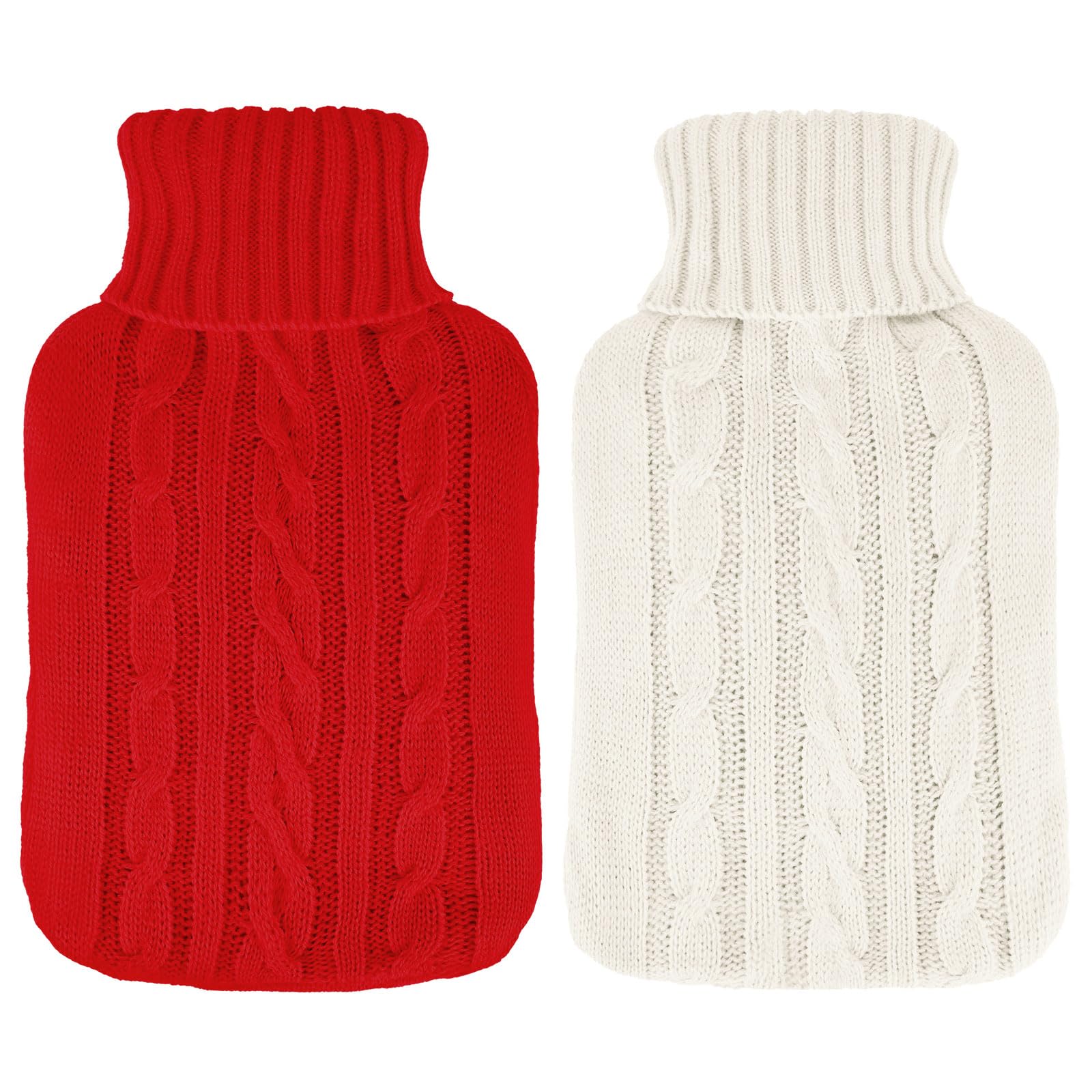 Photo 1 of 2 Pieces Hot Water Bottle Cover Soft Cover Only Knitted Hot Water Bottle Sweater for Winter Compress and Cold Therapy, Menstrual Cramps, Neck, Shoulder Pain Relief(Red,White)