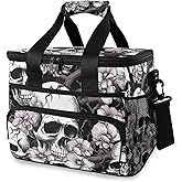 GOODOLD White Skull Black Lunch Bag for Women Men 15L Insulated Lunch Box Large Leakproof Cooler Bag with Adjustable Shoulder Strap for Adult Work Picnic