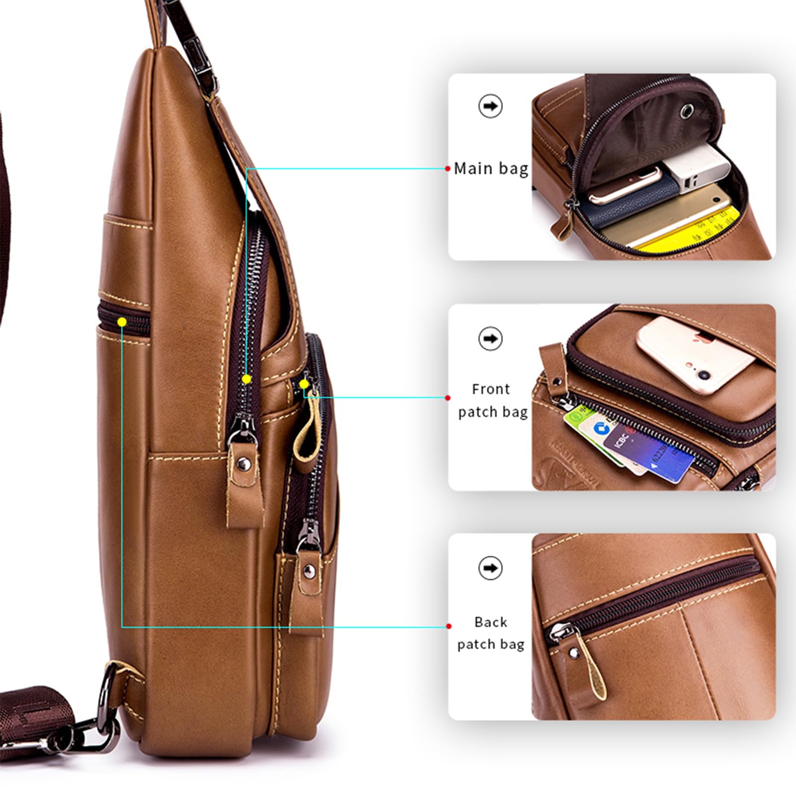 pundarika umhängetasche herren leder tasche herren brusttasche crossbody schultertasche männertasche sling bag-Braun 6