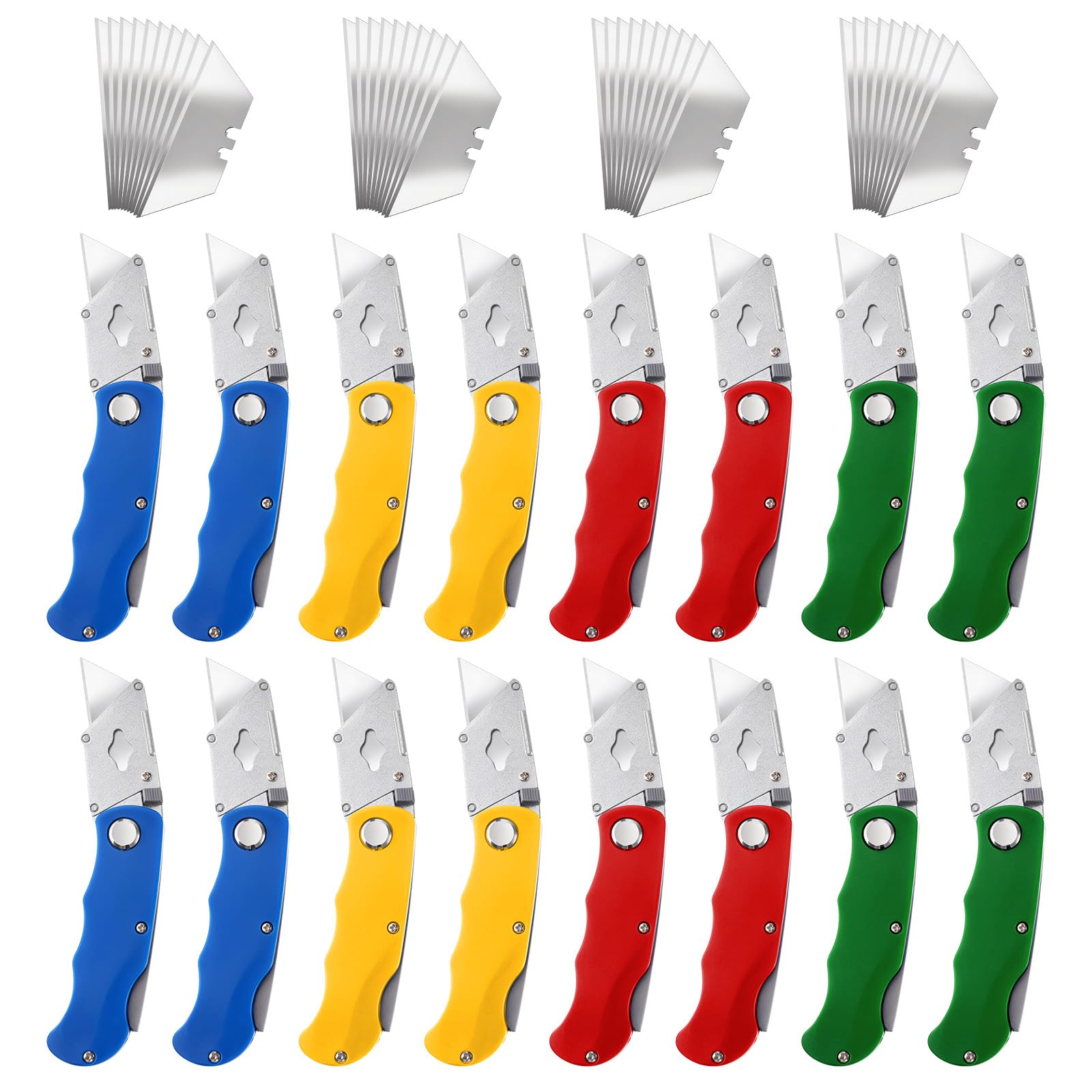 Photo 1 of 16 Pcs Folding Utility Knife 4 Color Retractable Box Cutter with 40pcs Extra Blades Heavy Duty Utility Knives for Cartons, Cardboard and Boxes