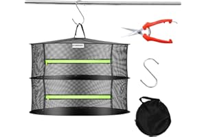 SYJINHUASY Herb Drying Rack, Breathable Mesh, 2-Layer, Black, Nylon & Polyester, 8x24x24 Inches, 2.2 lbs Capacity, Foldable, 