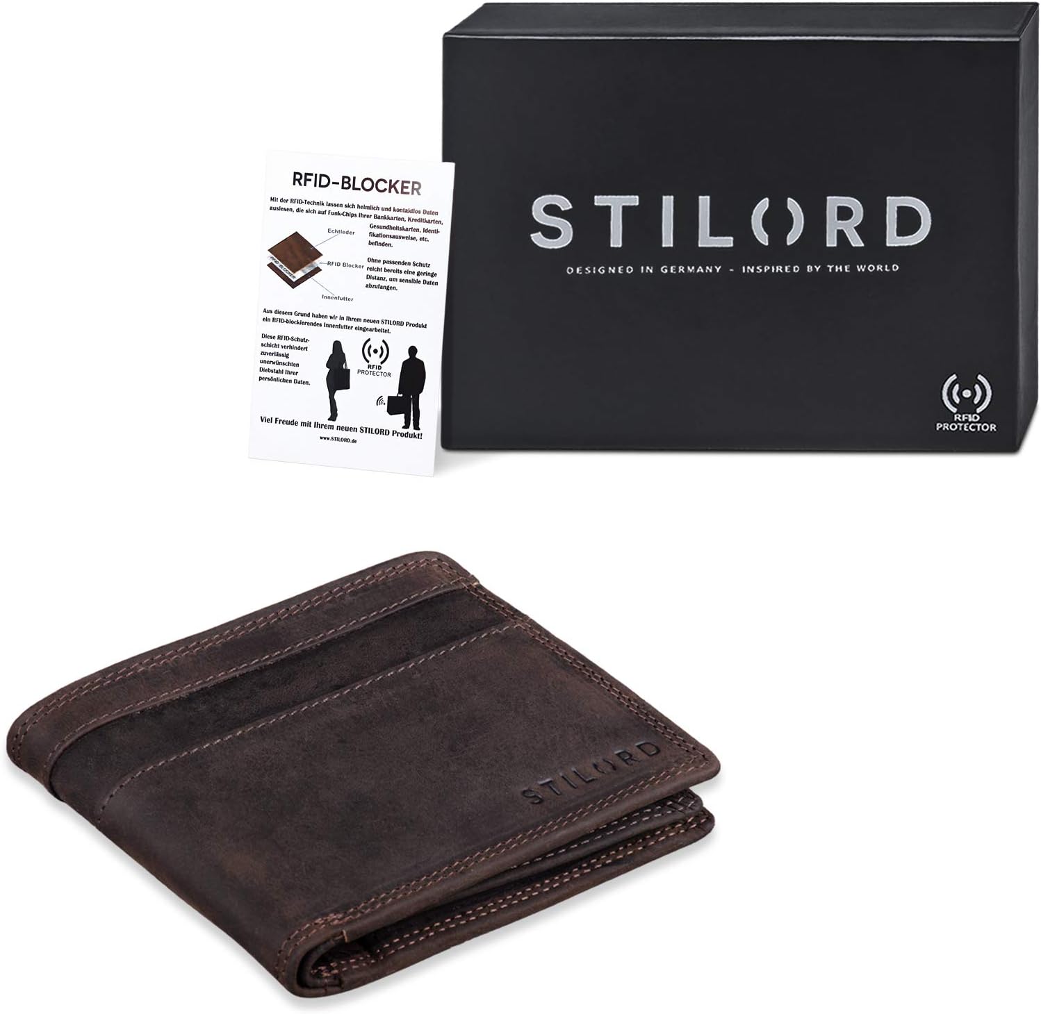 STILORD "Cooper" Vintage Leather Wallet for Men RFID Blocking Classic Purse Bifold with Coin Pocket in Black Gift Box Colour:Dark - Image 3