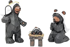 AMAJY 3-Piece Black Bear Nativity Set – Rustic Woodland Christmas Decor with Holy Family Figurines – Unique Cabin Holiday Display & Gift Idea for Bear Lovers, Nature Fans, or Country Home Accents