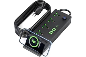 PATDEENREE Surge Protector Power Strip with Cordless Charging-6.56 ft Travel Extension Cord Portable Powerstrip with 4 Outlet