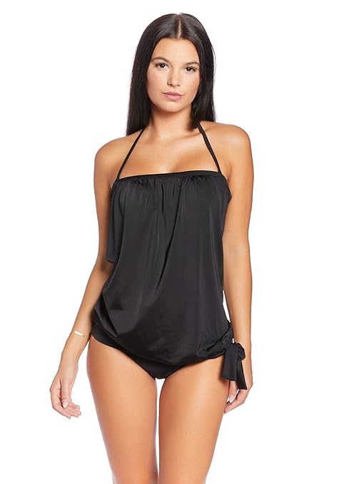 Eleganter, Figurumspielender Damen Bandeau Tankini/Badeanzug mit Slip/Soft Cups/Badeanzug/Träger abnehmbar f5225