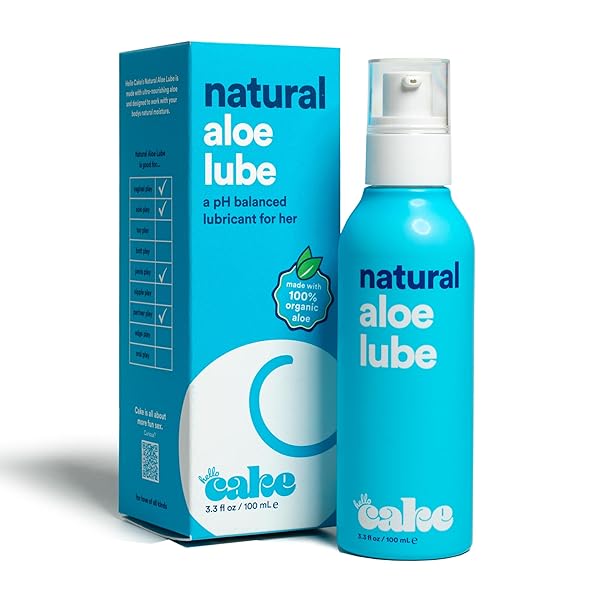 HELLO CAKE NATURAL LUBE – ALOE-BASED ORGANIC PERSONAL LUBRICANT – HYDRATING, HYPOALLERGENIC, PH-BALANCED, NON-STICKY, CONDOM COMPATIBLE, FOR MEN, WOMEN, & COUPLES, 3.3 FL OZ
