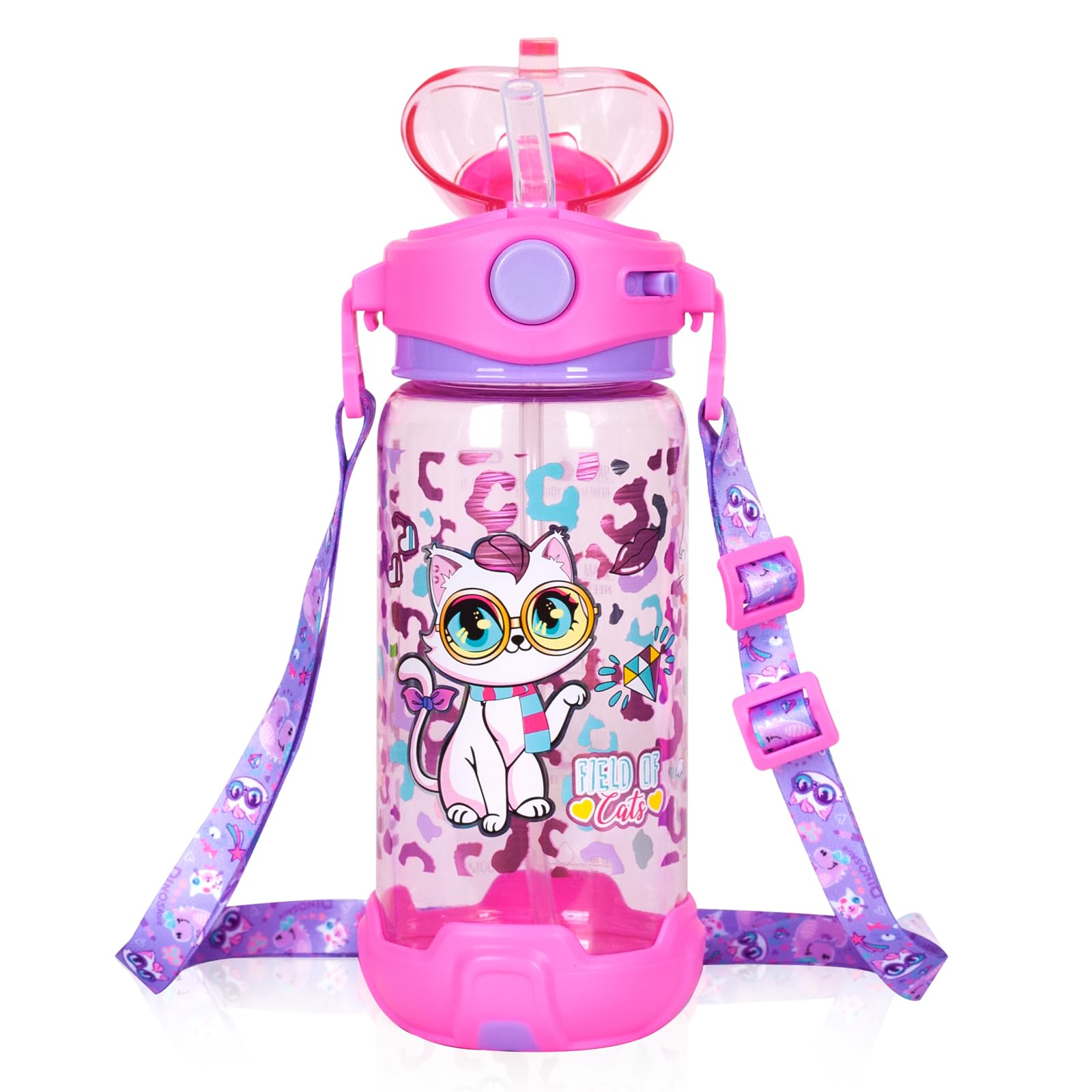 Photo 1 of Kids Water Bottle with Straw & Strap for School Kids Girls Boys, 22oz BPA Free Child Drinking Water Bottle One-Click-Open Leak-Proof Locking Flip Lid for Back to School Sport Travel