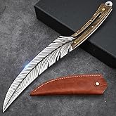 Veisky Professional Sharp Feather Boning Knife Hand Forged Knife High Carbon Steel Chef Knife for Meat Cutting Cooking Knife with Sheath for Kitchen Outdoor Camping