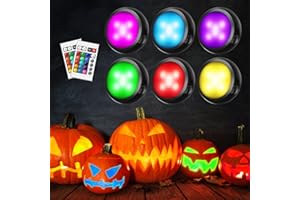 UNIWA Puck Lights with Remote,Under Cabinet Lights Wireless,16 Colors Changeable LED Light Dimmable, AAA Battery Powered Push Night Lights for Thanksgiving Christmas Halloween Pumpkins Decorations