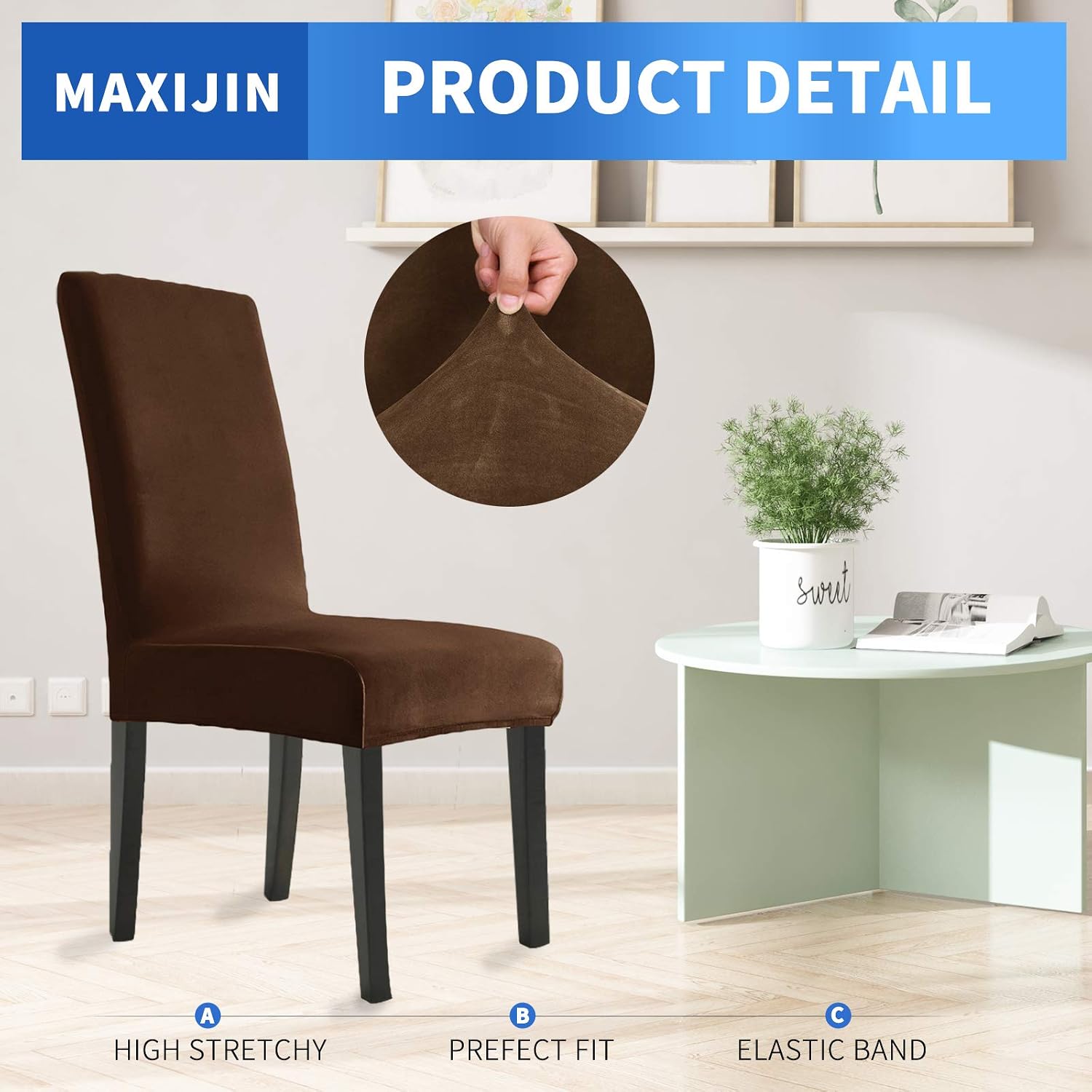 MAXIJIN Stretch Velvet Chair Covers for Dining Chairs Set of 4 Removable Velour Dining Chair Covers Plush Chair Slip Covers for Dining Room,Hotel,Kitchen,Ceremony (Dark Coffee - Image 3