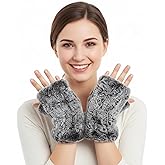 Geyoga Women Fingerless Fur Gloves Warm Rabbit Fur Mittens Winter Knit Fingerless Hand Warmer Warm Knitted Gloves