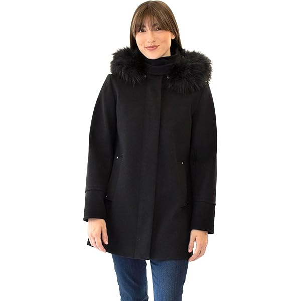 Amazon.com: Nine West Women's Mid-Length Faux Wool Coat – Zip