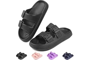 Tsukare Kids Buckle Cloud Slides丨Boys Girls Slip On Sandals丨Youth Shower Flip Flops Beach Pool Shoes EVA Adjustable Summer Slippers（12 Little Kids - 7 Big Kids）