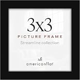 Americanflat 3x3 Picture Frame - Slim Molding - Black | Wall or tabletop display with included easel, secure turn-tab backing, fits photos, posters and art
