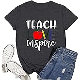 Ascrazy Womens Teacher Shirt Teach Love Inspire T-Shirt Teacher Life Tee Tops