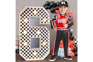 IMPRSV Marquee Numbers Race Car Birthday-Decorations: 3ft Large Fast One Party Decor Boy 6th 16th Big Light Up Cardboard Number 6