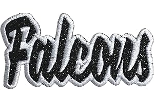 WHOLESALE APPLIQUE (2"x4") Falcons, Embroidered, Iron on Patch (Black Glitter/White Outline)