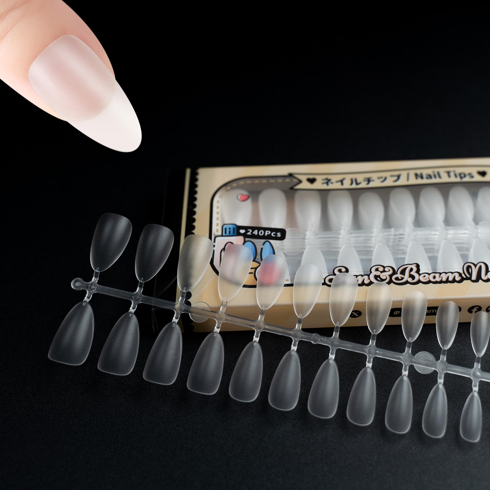 Sun&Beam Nails Fake Nails Tips Full Clear Acrylic Cover for Manicure Salons Nail Art 15 Sizes 240 Pcs (Medium Almond)