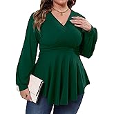 Gocolloa Plus Size Tops for Women Lace Long Sleeve Fall Shirts Casual Dressy Wrap V Neck Pleated Tunic Top