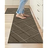 COSY HOMEER Kitchen Mats, 2 PCS Kitchen Rug Non Slip Washable, Absorbent Runner Rugs for Kitchen Floor, Polyester Kitchen Sink Rug 20"x32" + 20"x48"(Brown)