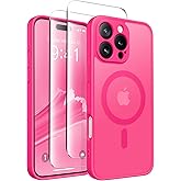 CAPRARO Magnetic Compatible with iPhone 16 Pro Max Case, Upgraded [Full Camera Protection] [Compatible with MagSafe] Protective Translucent Matte Women Phone Case Cover, Hot Pink