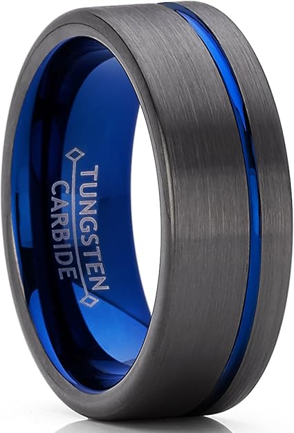 Metal Masters Co.® 8MM Herren Schwarz und blau Wolframcarbid Ring