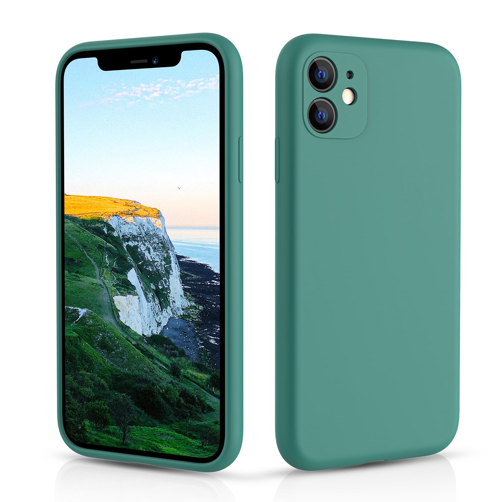 CALOOP Slim-Fit for iPhone 11 Case,Skin Soft Liquid Silicone,Sturdy Hard Frame Shockproof Cover with Anti-Scratch Microfiber Lining,Full Protection for Screen and Lens,6.1 inch(Pine Green) — image 1
