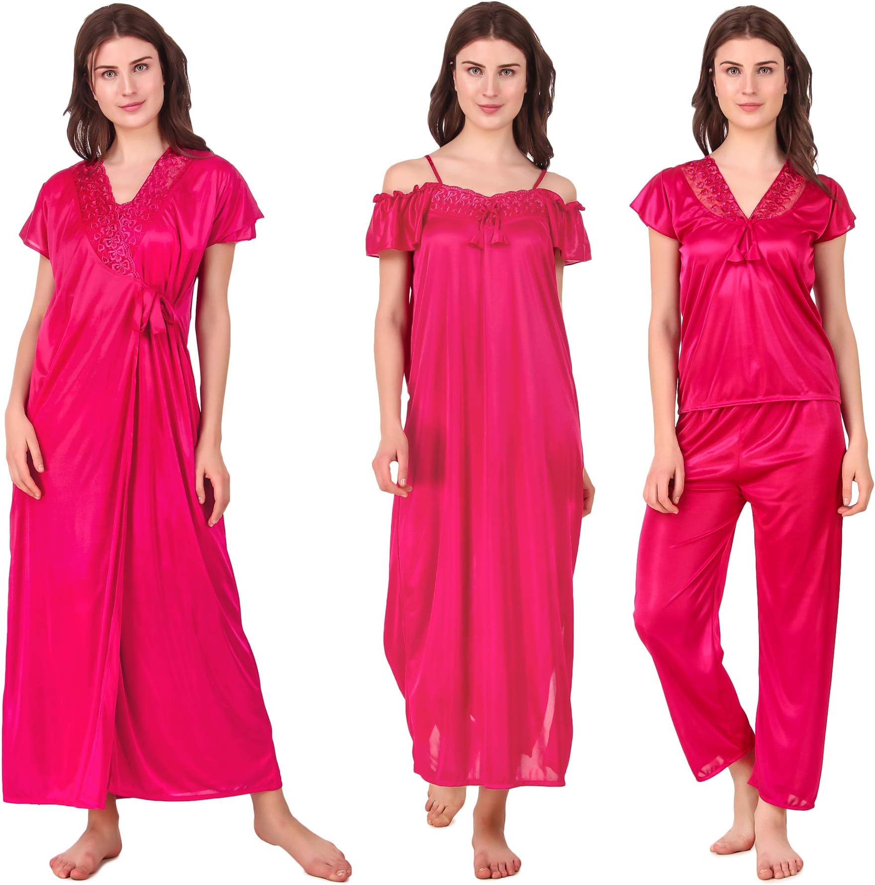Women's 4 Pc Satin Nightwear Set with Robe