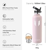 Super Sparrow 1000ml Insulated Stainless Water Bottle with 2 Lids view 3