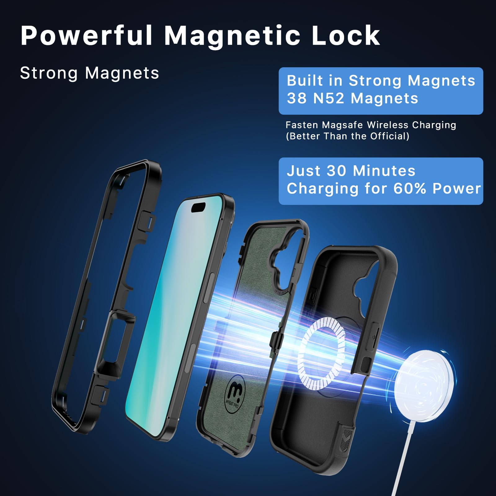 M MYBAT PRO Maverick Series iPhone 16 Plus 6.7 Case with Belt Clip Holster,[Compatible with Magsafe] w/Screen Protector,Anti-Drop,Shockproof,with 360°Rotating Kickstand,Heavy Duty Protection Black
