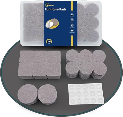 shinfly 100 Pcs Felt Furniture Pads with Box Beige Floor Protectors Chair Legs