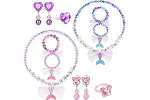 BAOBAOJOY 2 Sets Mermaid Jewelry Dress Up Set for Girls, Mermaid Necklace, Shell Bracelet, Ring & Earrings Pretend Princess Accessories for Kids Ages 3-8 Birthday, Halloween & Costume Party Gift