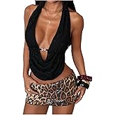 Verdusa Women's Y2k Rave Ripped Cowl Neck Halter Tops Tie Back Sexy Top