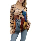 YESNO Womens Fall Sweaters Oversized Boho Casual Pullover Sweater S01 | Cozy, Lightweight, Funky, Graphic, Floral Printed, Plus Size, Loose Fit Colorful Sweater