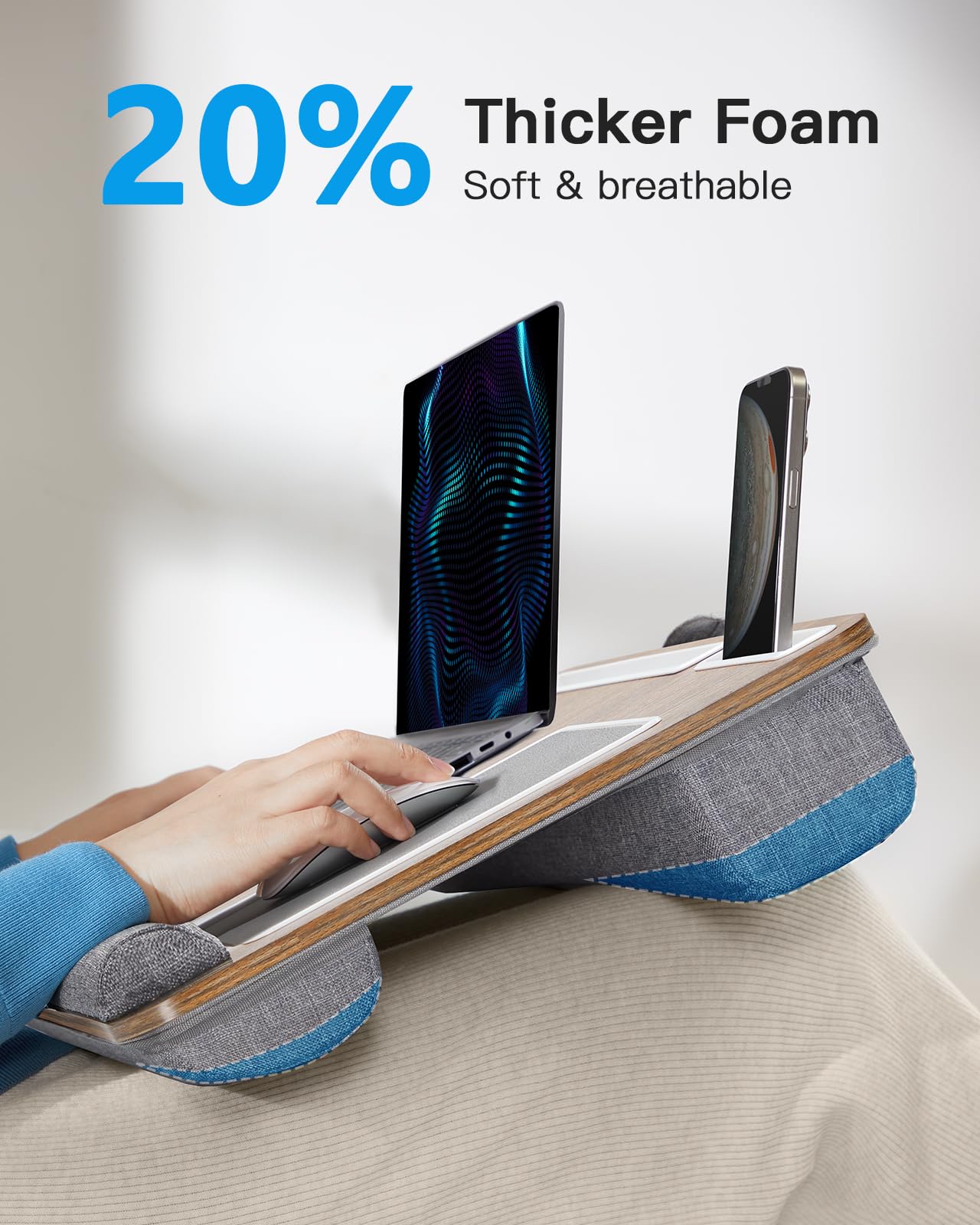 HUANUO Lap Desk - Fits up to 17 inches Laptop Desk, Built in Mouse Pad & Wrist Pad for Notebook, MacBook, Tablet, Laptop Stand with Tablet, Pen & Phone Holder - HNLD6