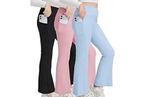 ZQAJUXG Girls Flare Leggings - Seamless Ribbed Yoga Pants with Cross High Waist, Bootcut Bell Bottoms for Girls