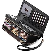 GAEKEAO Leather Credit Card Holder Wallet for Women RFID Blocking Large Capacity Bifold Zipper Card Case Organizer with Wristlet 45 Slots