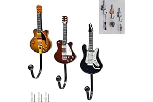 Pick-A-Palooza New from, Vintage Style Guitar Shaped Coat Hook, Utility Hanger 3 Pack with Wall Mounting Kit for Musician Room Decor - Great Holiday Gift for Music Lovers