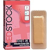 MEDSTOCK Silicone Foam Lite Dressing with Border, 2"x5" (Pack of 10), Comfortable Healing for Wounds, Waterproof, Gentle & Secure Adhesion