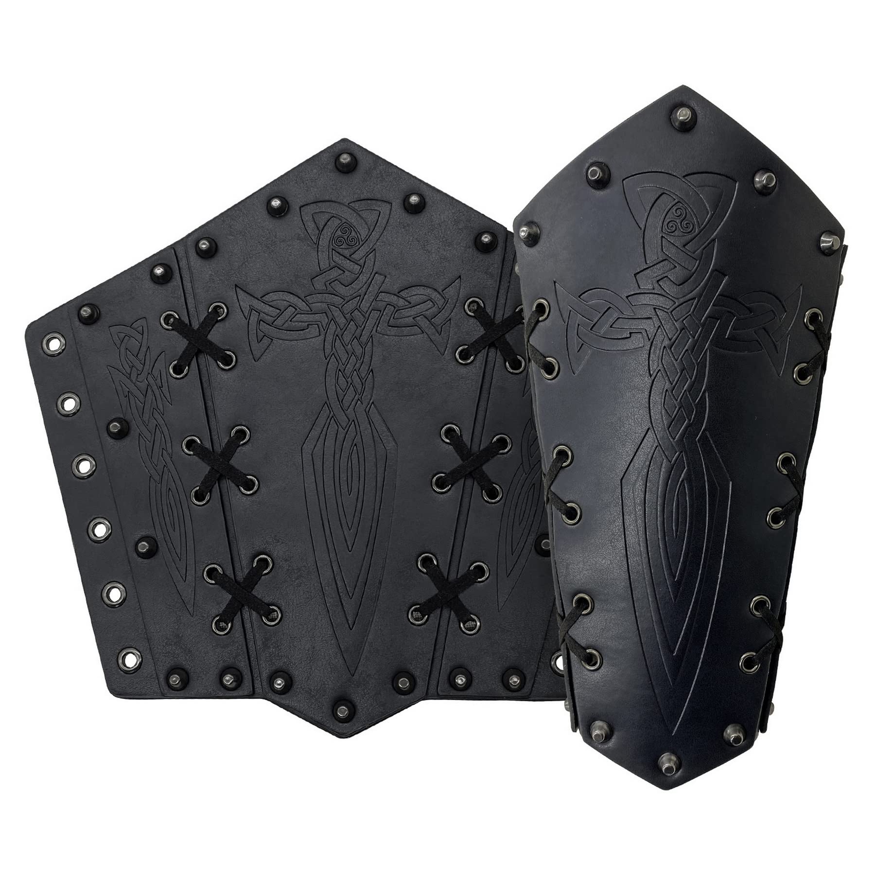 Thajaling 2Pcs Viking Bracers for Men,Medieval Faux Leather Arm Gauntlets,Retro Vambrace, Archery Arm Guards for LARP,Cosplay (Black)