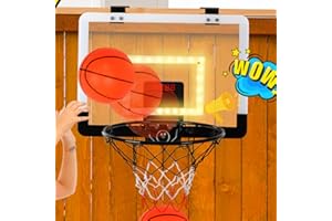 R2DEPOT Mini Basketball Hoop, Kids Indoor Over The Door Hoop Basketball Sets with LED Light & Sound Effect, Electronic Scoreboard, Remote Control Mode, 3 Balls & Storage Bag