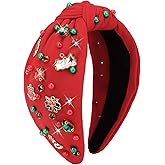 CAVETEE Headband for Women, Christmas Tree Bow Snowflake Jeweled Knotted Headband for Decorations Gifts (Red, Onesize)