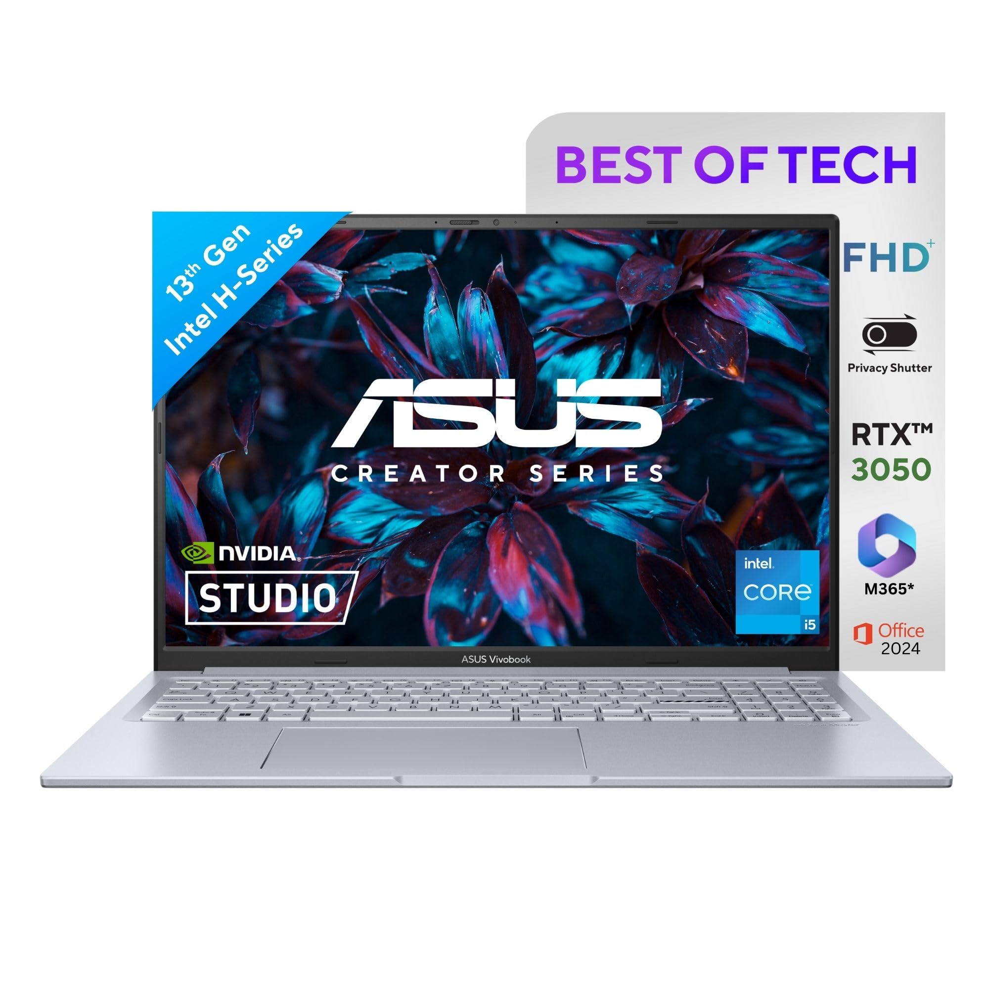 ASUS Vivobook 16X, 16" FHD+ (1920 x 1200), Intel Core i5-13420H, (16GB RAM/512GB SSD/RTX 3050/Windows 11/M365 Basic (1Year)*/Office Home 2024/Cool Silver/1.80 kg), K3605VC-RP413WS