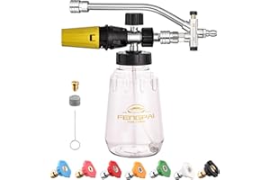 FENG PAI Foam Cannon for Pressure Washer with Dual-connector Accessory, 7 Power Washer Sprayer Nozzles, 1/4" Quick Connect Double Tip Attachment Soap Bottle Sprayer Soap, 3600 PSI (Clear)
