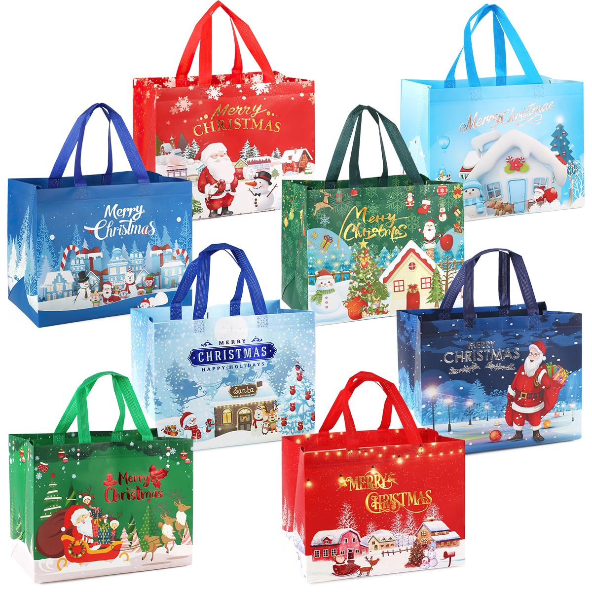 Photo 1 of *USED*
8PCS Bronzing Christmas Gift Bags, Christmas Tote Bags with Handles, Christmas Treat Bags, Multifunctional Non-Woven Christmas Bags for Gifts Wrapping Shopping, Xmas Party Supplies, 12.8"×9.8"×6.7"