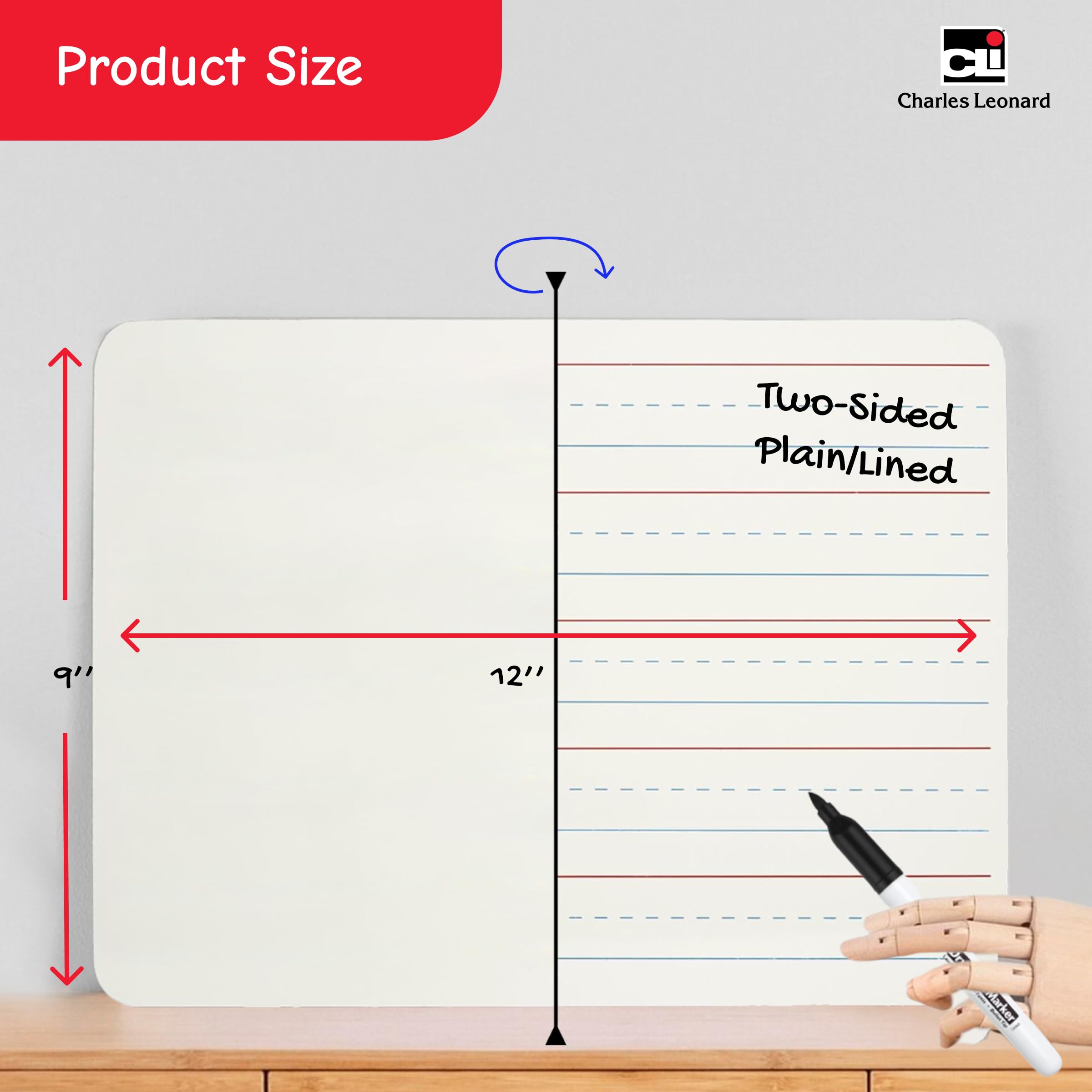 Charles Leonard Dry Erase Board Classroom Pack - Mini Lapboard School Supplies – Set of 12 Two-Sided Plain/Lined Dry Erasable White Boards, 9x12 Inches (35120)